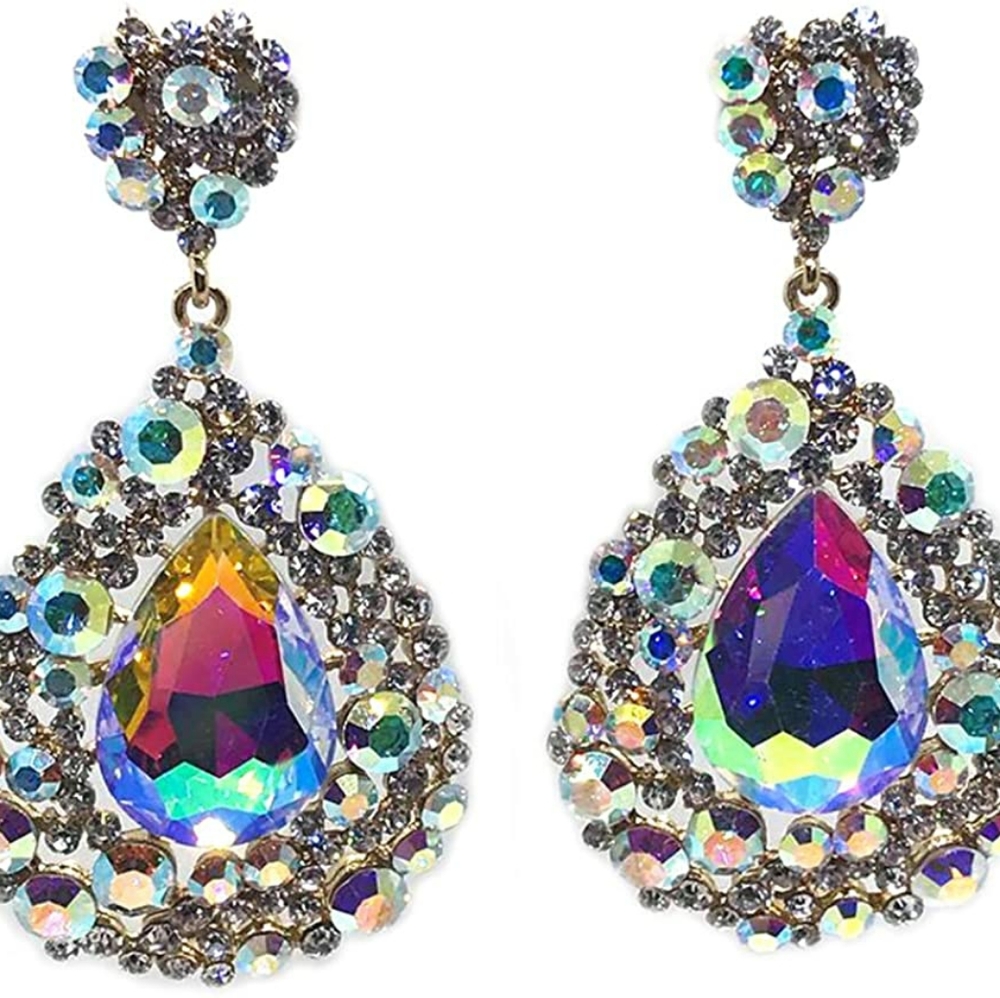 AB (Aurora Borealis) Crystal Pageant Earrings